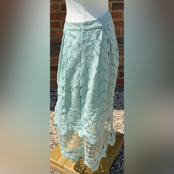 Apricot Size 10 Mint Green A Line Skirt Lace Style Lined Midi - Picture 3 of 8
